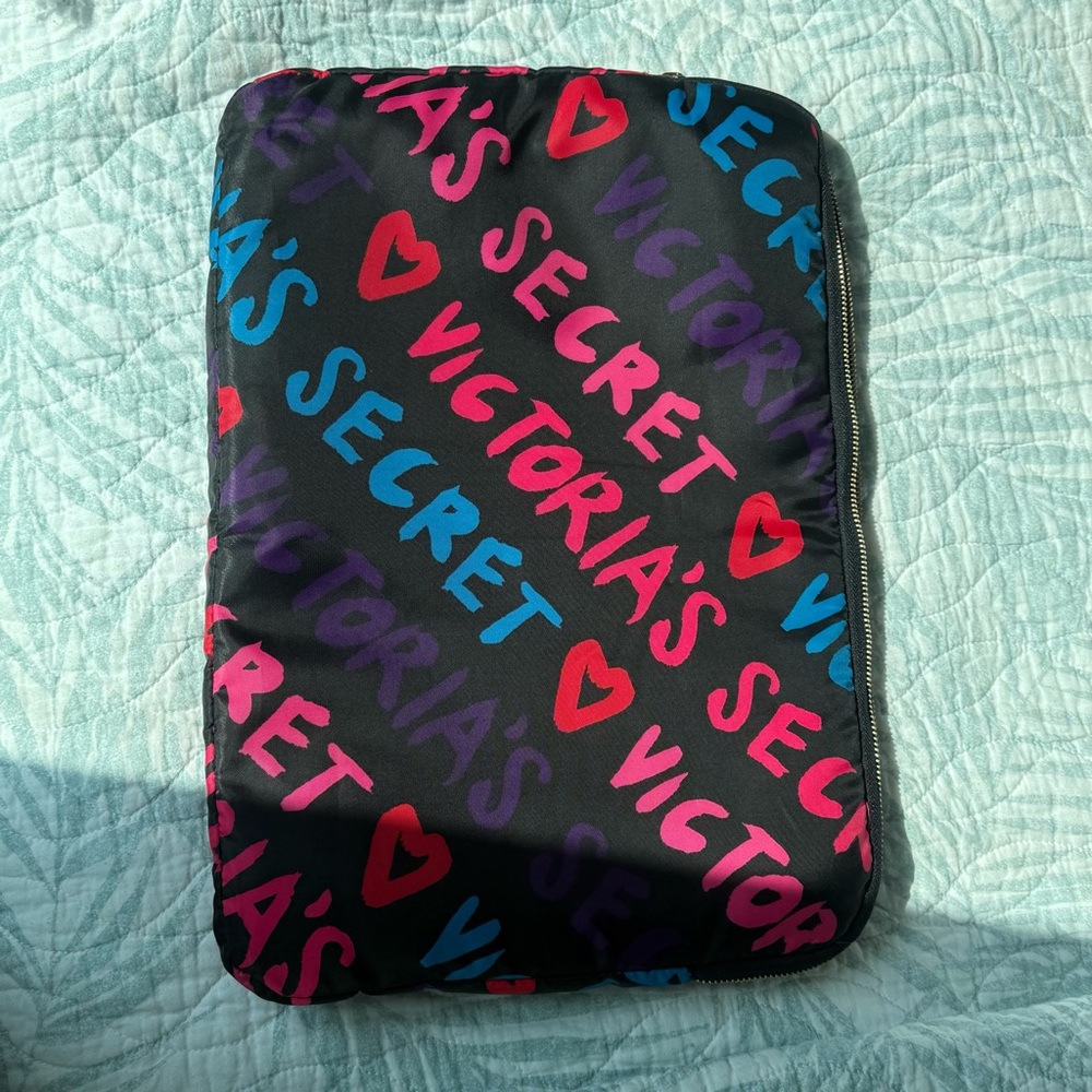 Victoria's Secret Black and Pink Plush Tablet Laptop Sleeve